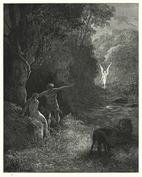 Ilustración de Gustave Doré para El Paraíso Perdido de Milton, Libro V, líneas 309, 310